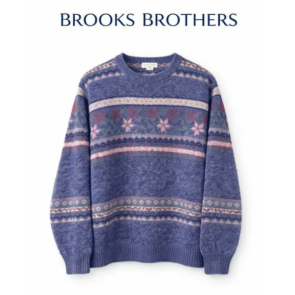 Vintage Brooks Brothers Fair Isle Wool Sweater Blue Multicolor Size M Unisex - Picture 1 of 8
